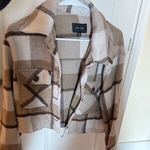 Love Tree Women's Plaid Utility Jacket - Brown and Cream